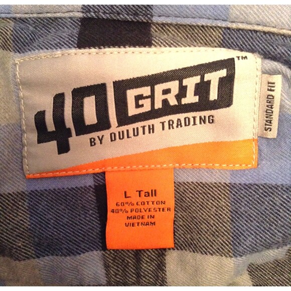 Duluth Trading Shirt Men LT Tall Blue Plaid Flannel 40 Grit Work Gorpcore Grunge - Picture 9 of 10